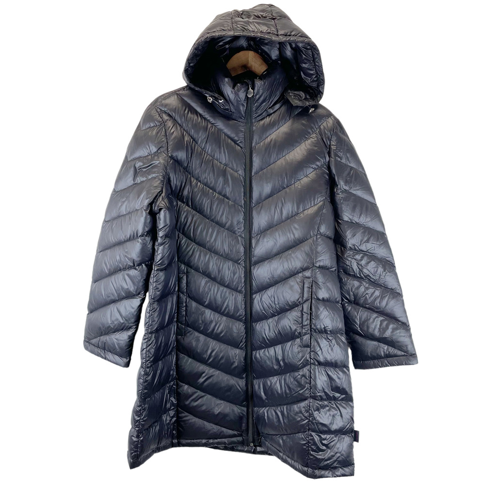 Calvin Klein Duck Down Long Puffer Jacket Coat Packable Black Hooded Women's XL